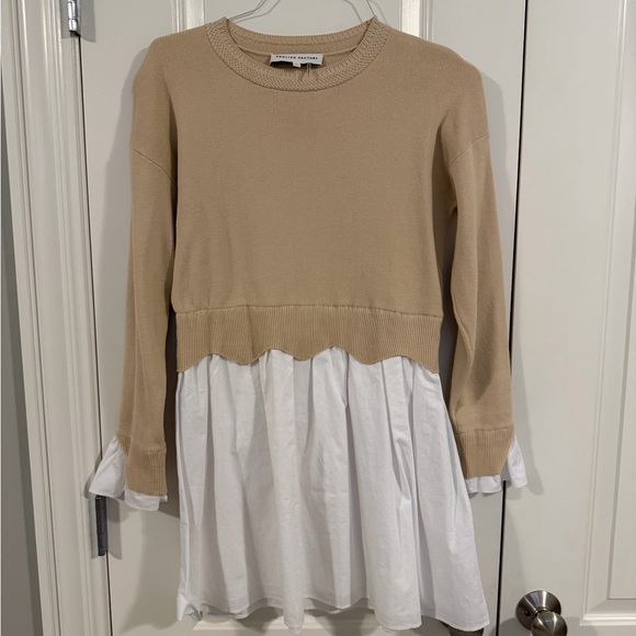 English Factory Dresses & Skirts - English Factory Beige and White Long Sleeve Dress